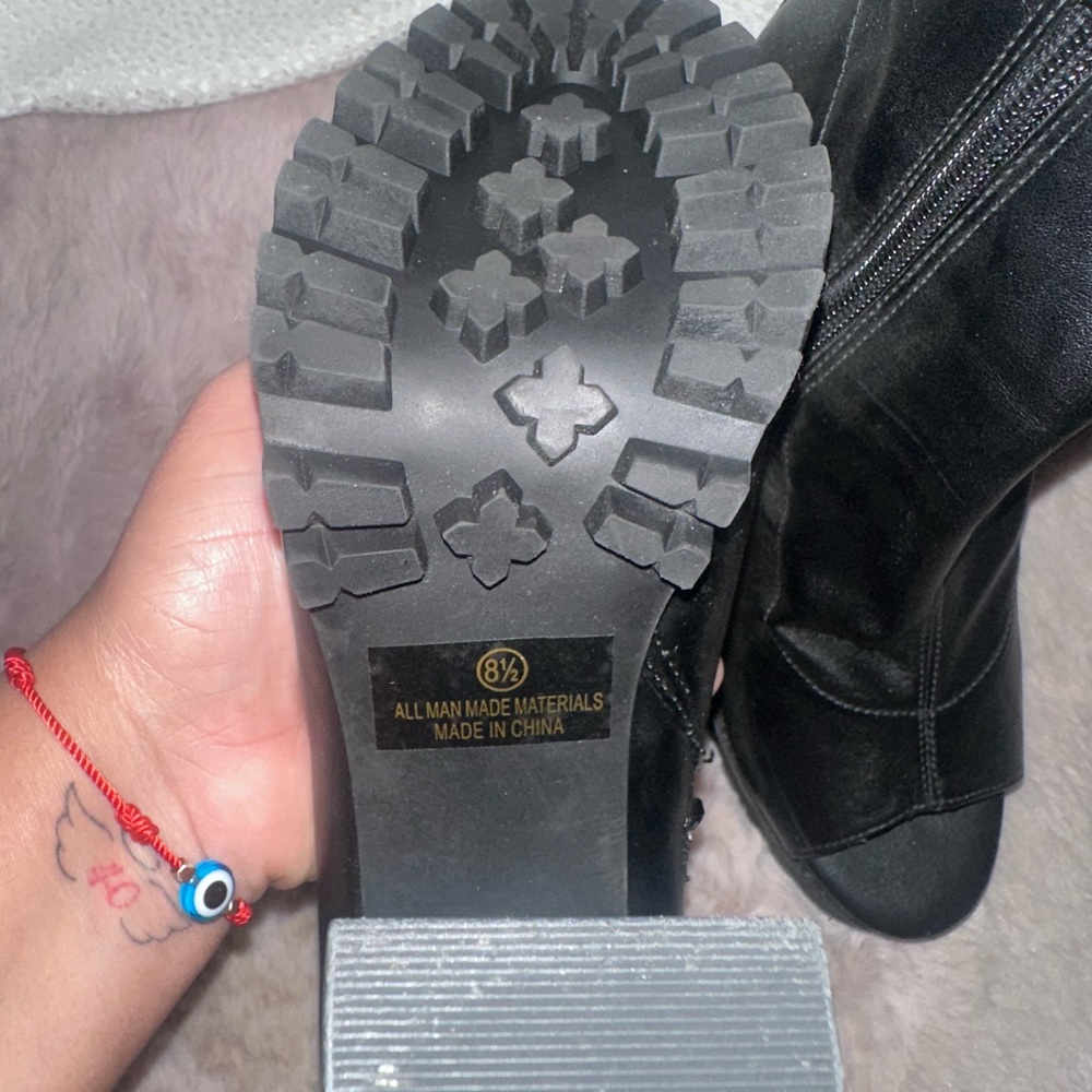 Liliana Black Peep-Toe Heeled Boots - Picture 7 of 8